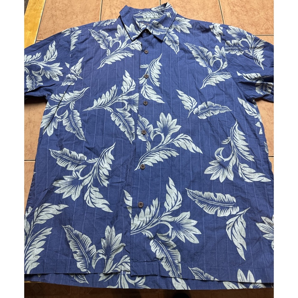 Reyn Spooner Shirt Mens Sz Large Blue Floral AOP Hawaiian‎ Copyrighted Print